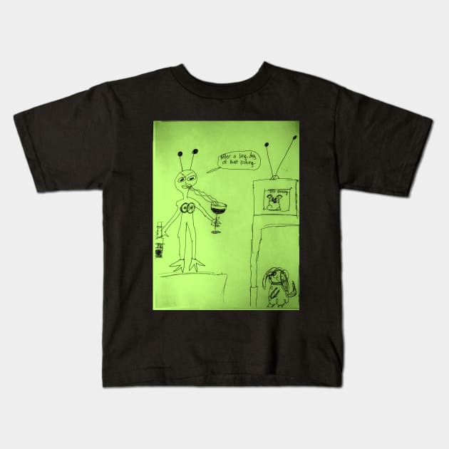 Alien Relaxing Kids T-Shirt by Groovy Ghoul